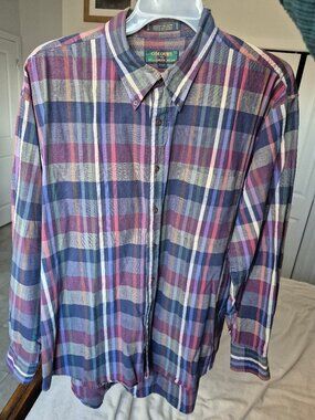 Men's 100% Cotton Plaid Button Down Shirt XL